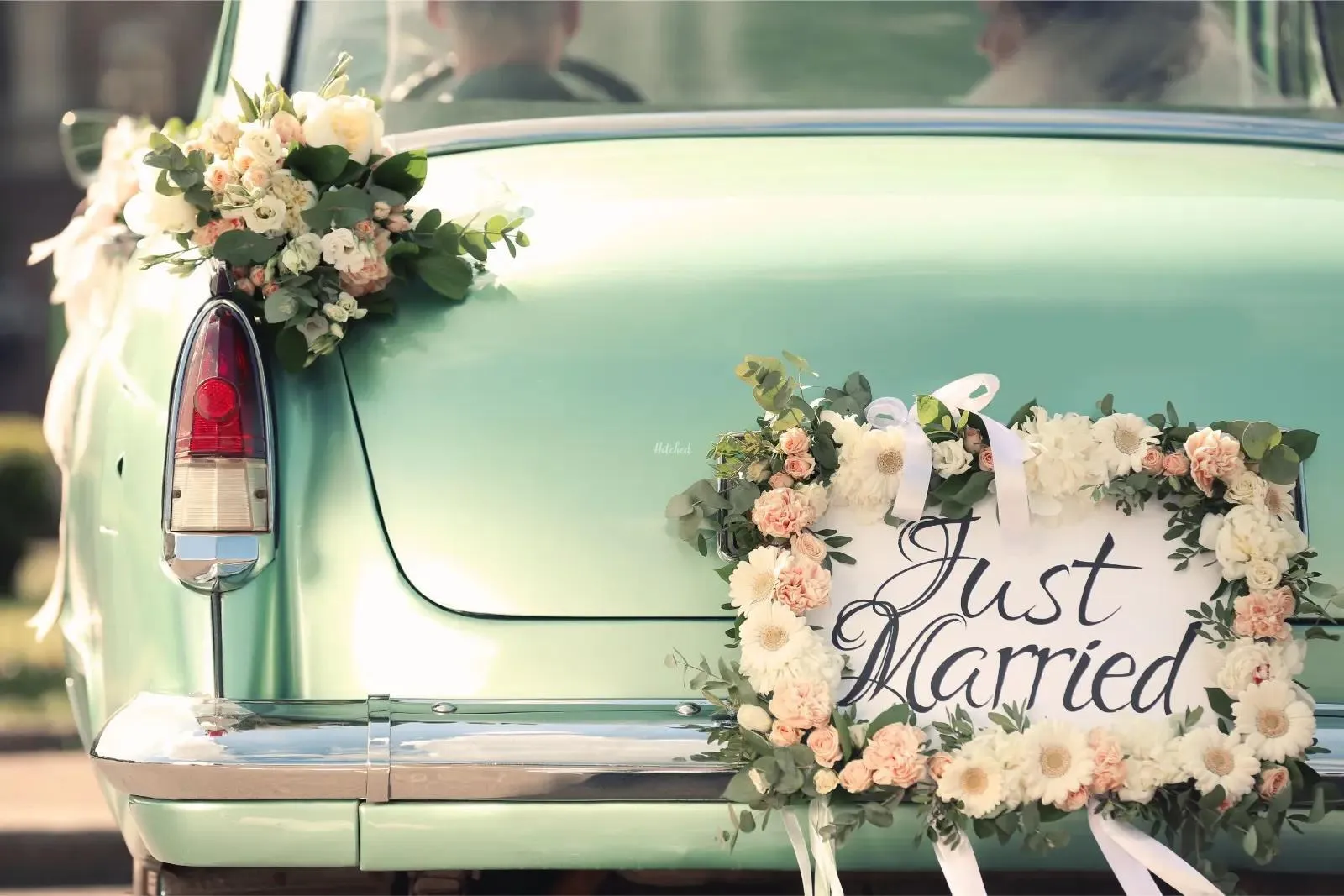 Vintage car with a Just Married sign
